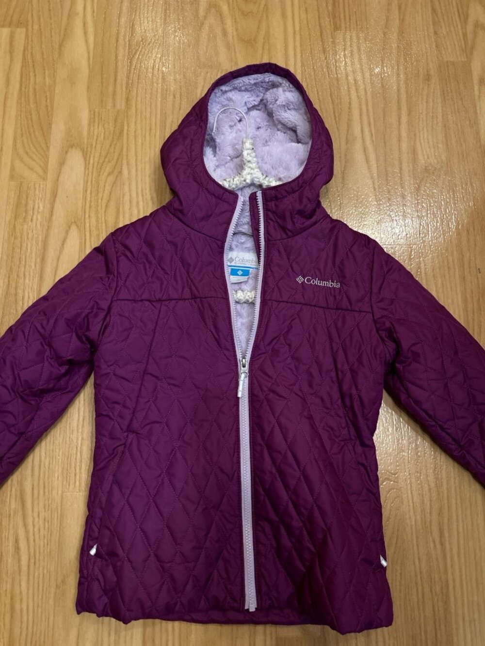 Columbia Girls Quilted Fleece Lined Hooded Jacket Purple Size M 10/12